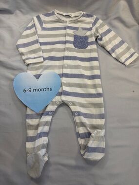 Mayoral Striped Gray & Blue Footed One-Piece